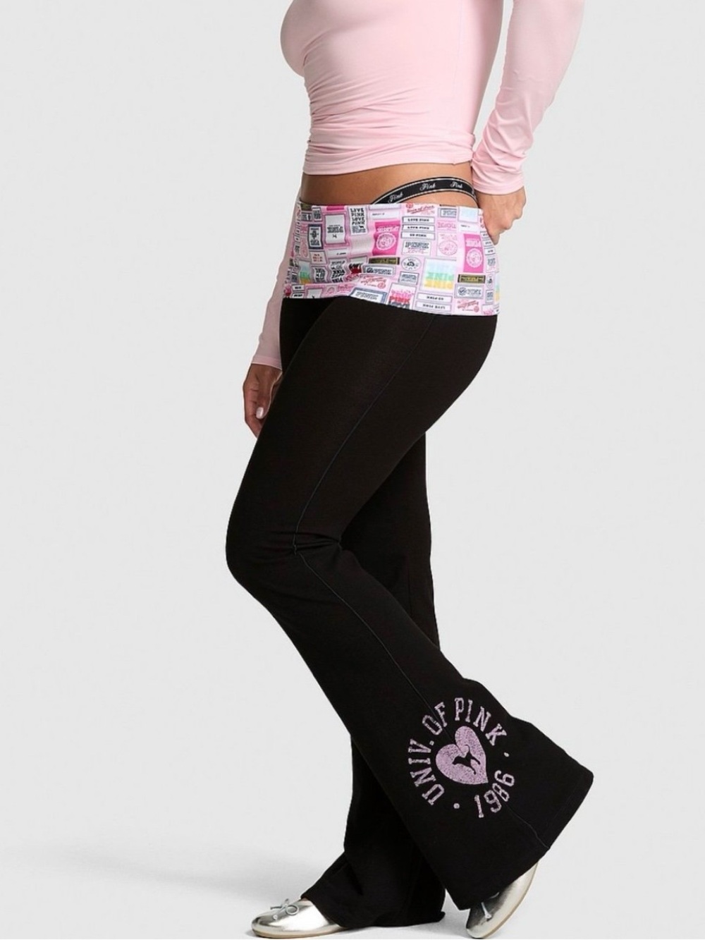 VS PINK FRIDAY COLORBLOCK FOLDOVER FLARE LEGGINGS IN BLACK SIZE XS-XXL & SHORT